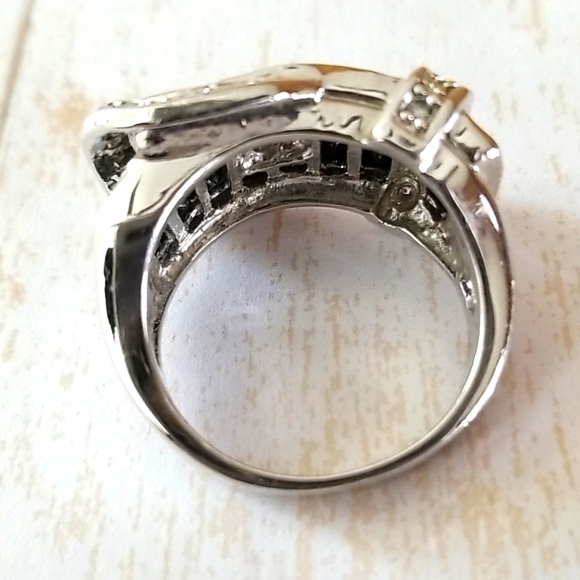 NWT Silver Tone and Black Crystal Rhinestone Belt Buckle Ring SZ 8 - Picture 7 of 16